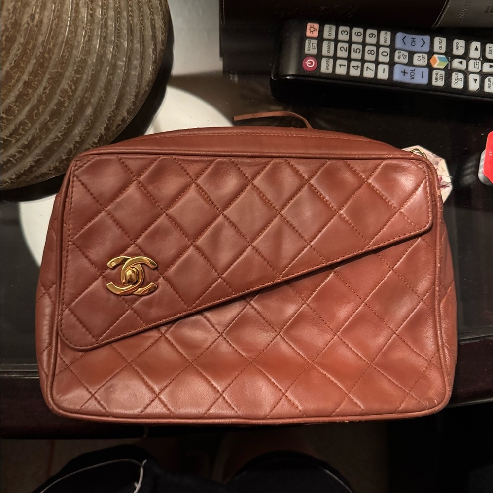 Vintage Chanel Leather Camera Bag, Matelasse Chain